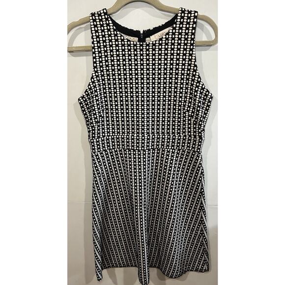 Ann Taylor Loft Black Off White Geometric Print Dress Flared Size 6 Sleeveless - Picture 1 of 3